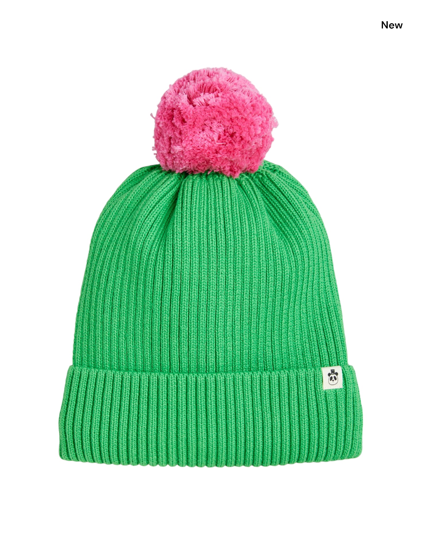 Berretto in maglia verde con pom pom rosa per bambina