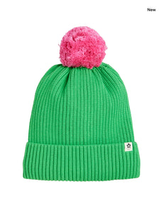 Berretto in maglia verde con pom pom rosa per bambina