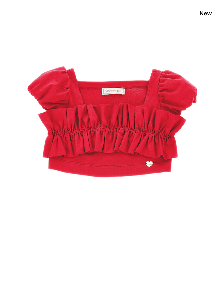 Top rosso con ruches per bambina