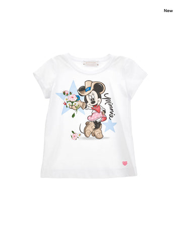 T-shirt bianca con stampa Minnie per bambina