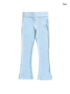 Pantalone in ciniglia azzurro con strass per bambina