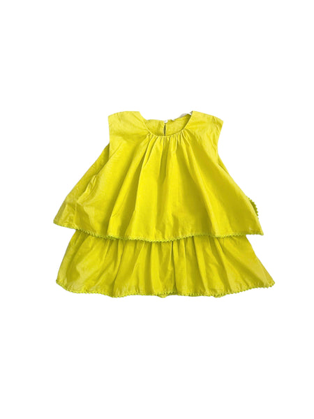 Top lime con balze per bambina