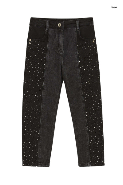 Jeans in denim nero con strass per bambina