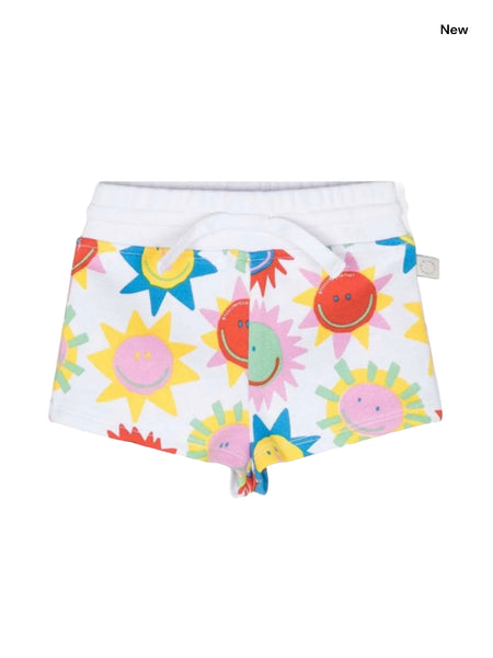 Short in felpa bianco con stampa multicolor all over per neonata