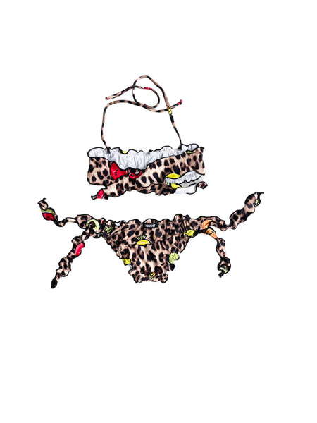 Bikini leopardato con stampa all over per neonata e bambina
