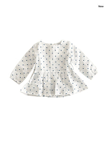 Blusa bianca a pois blu per neonata