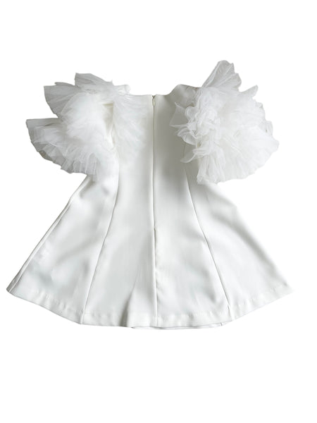 Abito bianco con maniche in tulle per bambina