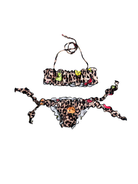 Bikini leopardato con stampa all over per neonata e bambina