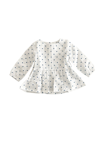 Blusa bianca a pois blu per neonata