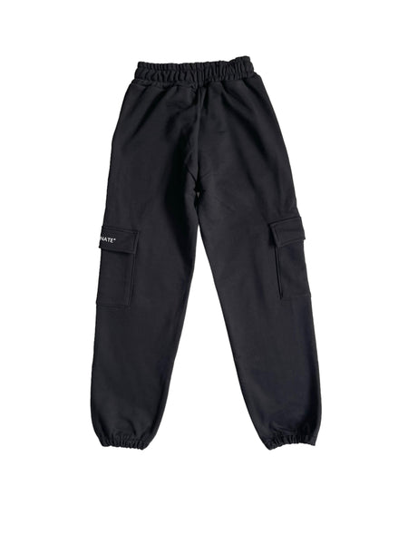 Pantalone nero cargo in felpa con logo per bambini