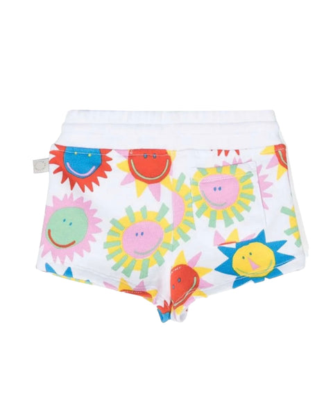 Short in felpa bianco con stampa multicolor all over per neonata