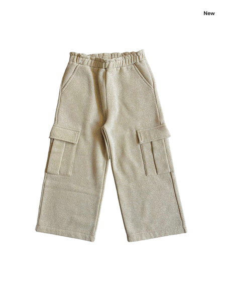 Pantalone ecru lurex cargo per neonata e bambina