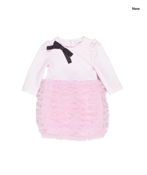 Abito rosa con gonna in tulle arricciato per neonata e bambina