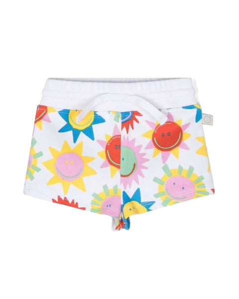 Short in felpa bianco con stampa multicolor all over per neonata