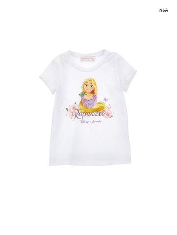 T-shirt bianca con stampa Rapunzel con strass per bambina