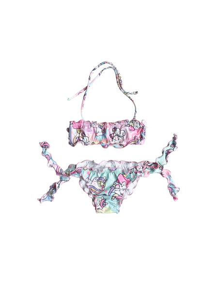 Bikini multicolor con stampa all over per neonata e bambina