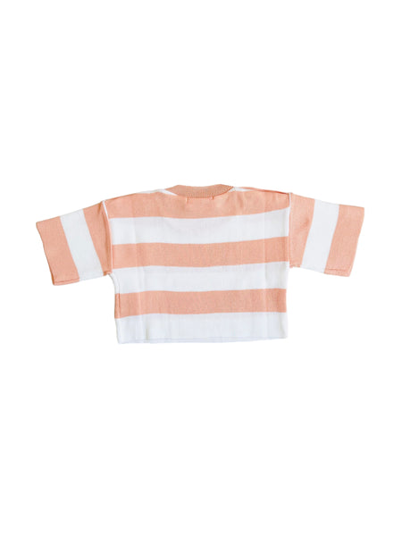 Maglia cropped a righe bianco e pesca per bambina