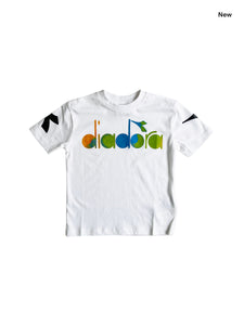 T-shirt bianca con logo multicolor per neonato e bambino