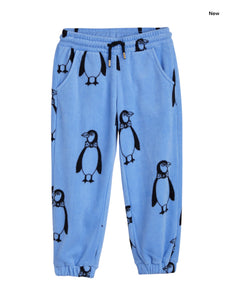 Pantalone in pile blu con stampa pinguini all over per bambini