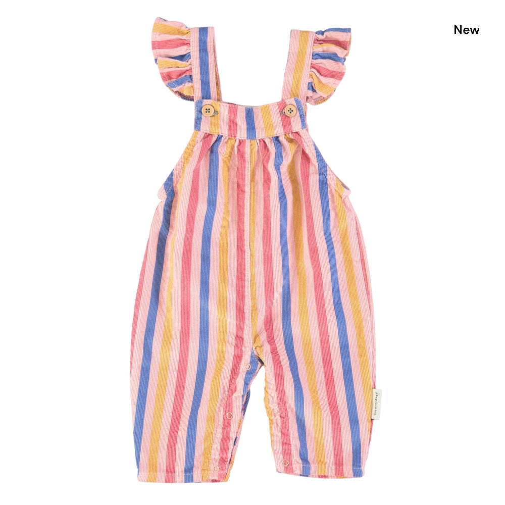 Salopette in velluto a righe multicolor per neonata