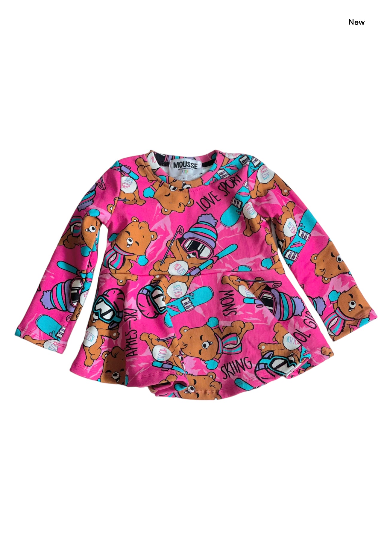 Felpa  fucsia con stampa Teddy ski all over per neonata e bambina