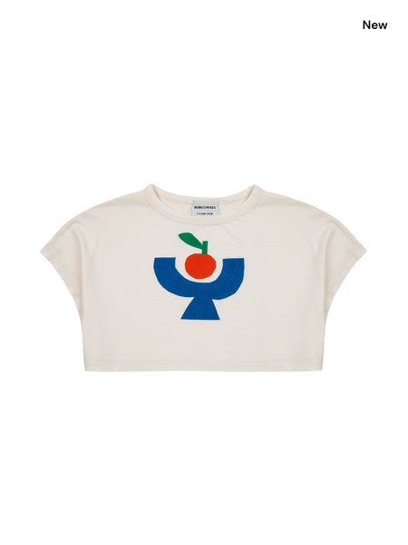 T-shirt cropped bianca con stampa per neonata e bambina
