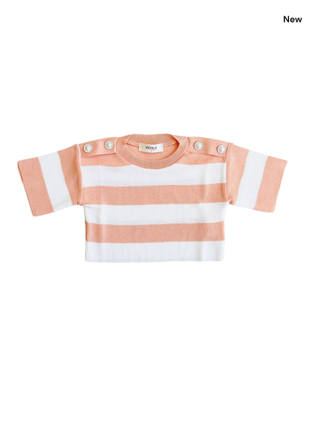 Maglia cropped a righe bianco e pesca per bambina