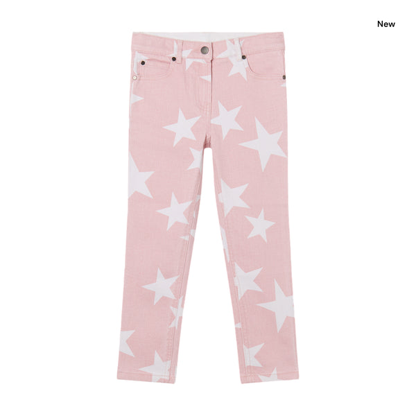 Jeans in denim rosa con stelle all over per bambina