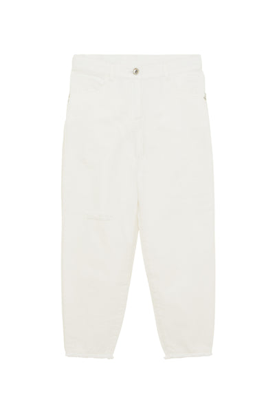Jeans in denim bianco con rotture per bambina