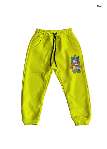 Pantalone in felpa lime con stampa Prime Robot per neonato e bambino