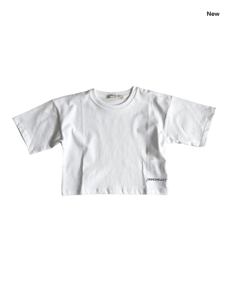 T-shirt cropped bianca con logo per bambina