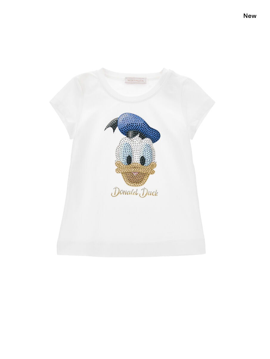 T-shirt bianca Donald Duck con strass per bambina