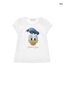 T-shirt bianca Donald Duck con strass per bambina