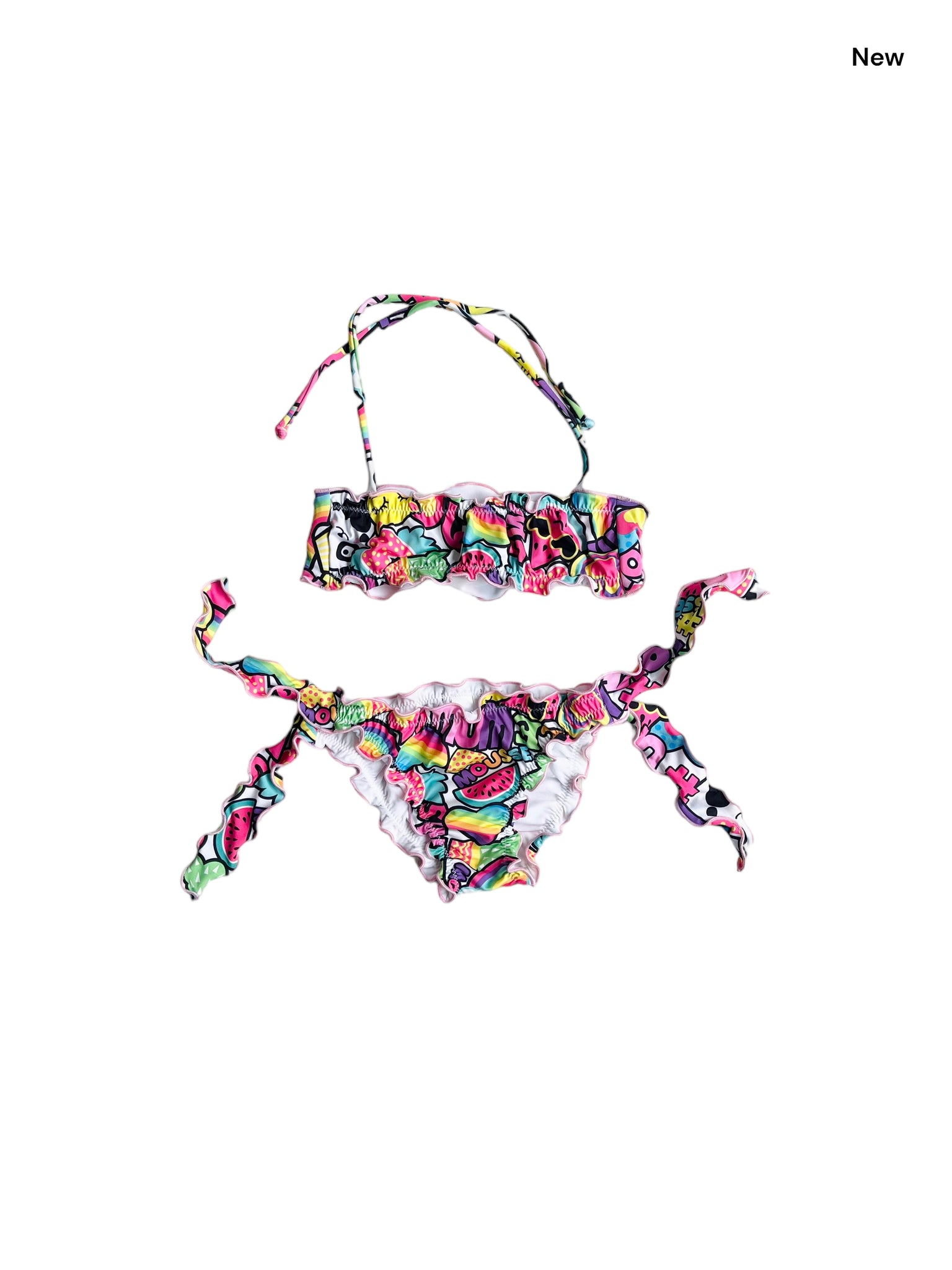 Bikini con stampa multicolor all over per neonata e bambina