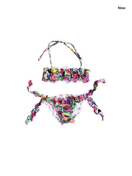 Bikini con stampa multicolor all over per neonata e bambina