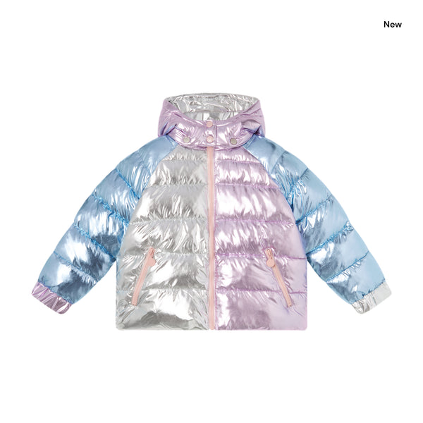 Piumino con cappuccio multicolor per bambina