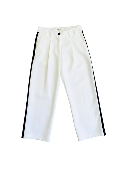 Pantalone bianco con banda nera per bambina