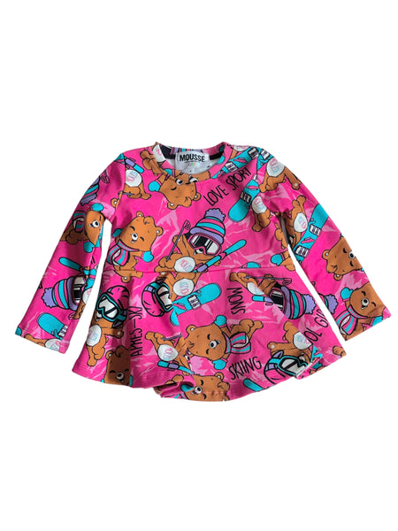 Felpa  fucsia con stampa Teddy ski all over per neonata e bambina