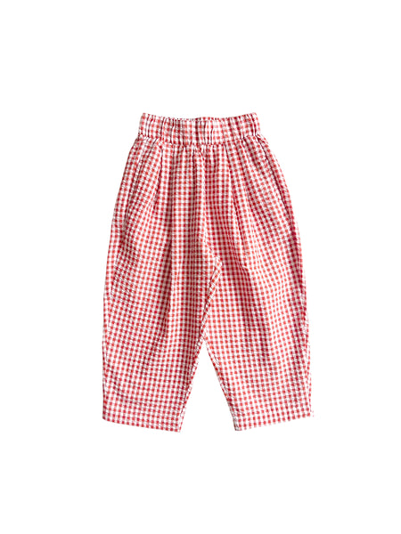 Pantalone vichy rosso e bianco per neonata e bambina