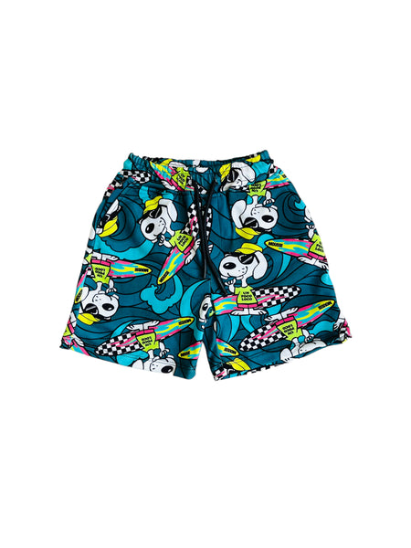 Short in felpa multicolor con stampa all over per neonato e bambino