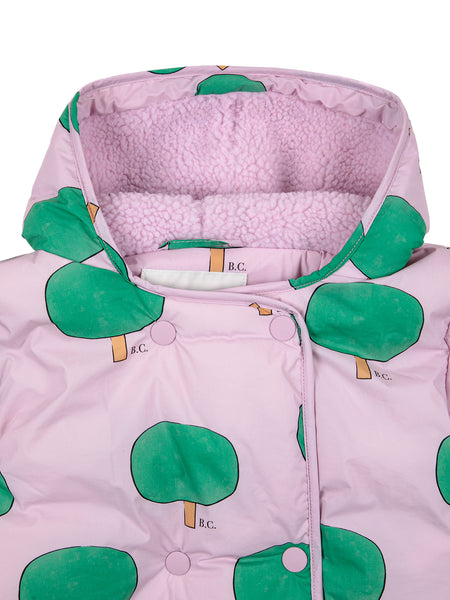 Piumino rosa con cappuccio e stampa albero all over per neonata