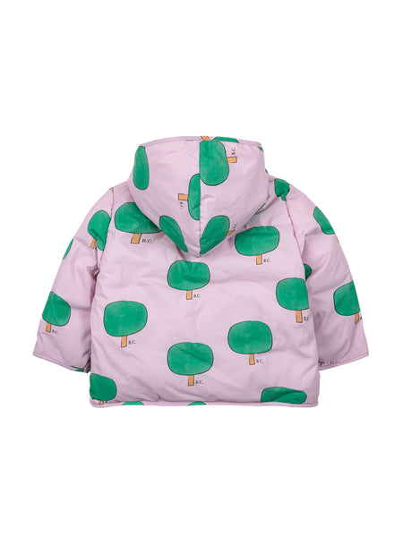 Piumino rosa con cappuccio e stampa albero all over per neonata