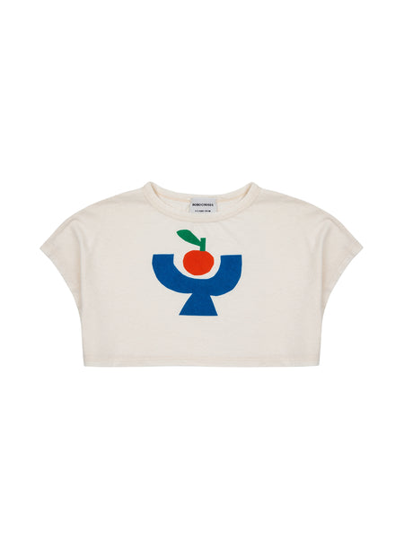 T-shirt cropped bianca con stampa per neonata e bambina