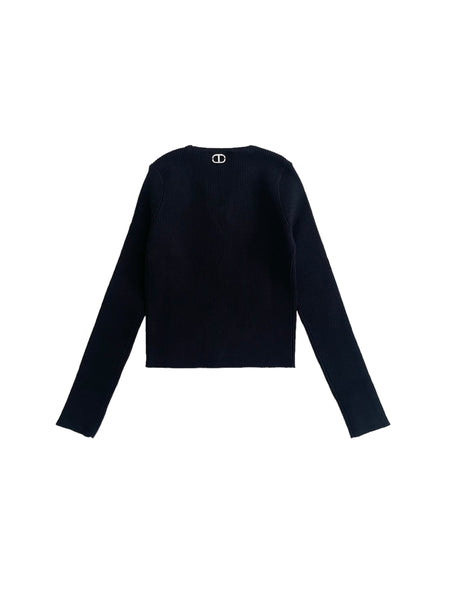 Maglia nera a costine per bambina