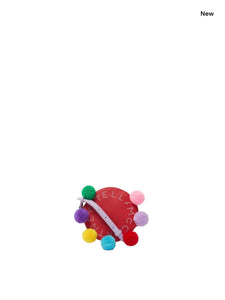 Borsa rossa con pompon multicolor per bambina