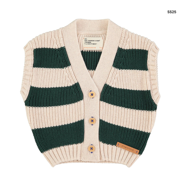 Gilet in maglia a righe écru e verde per bambini