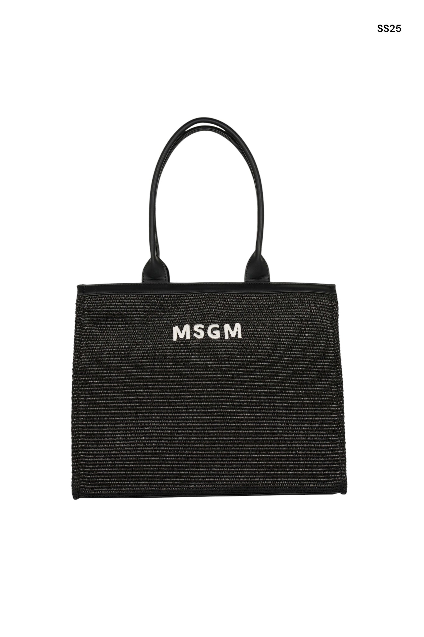 Borsa in paglia nera con logo per bambina