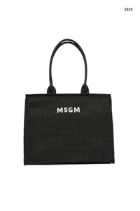Borsa in paglia nera con logo per bambina