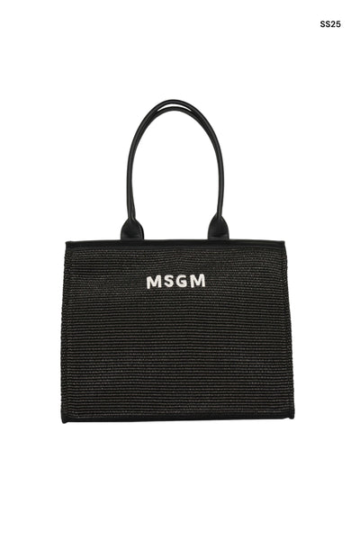 Borsa in paglia nera con logo per bambina
