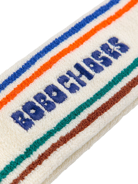 Fascia in spugna bianca con righe multicolor e logo per bambini